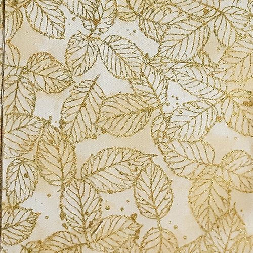 Coupon tissu noël les feuilles dorées sur fond ecru de makower