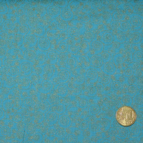 Tissu noël série rapsodie de makower arabesque turquoise/or
