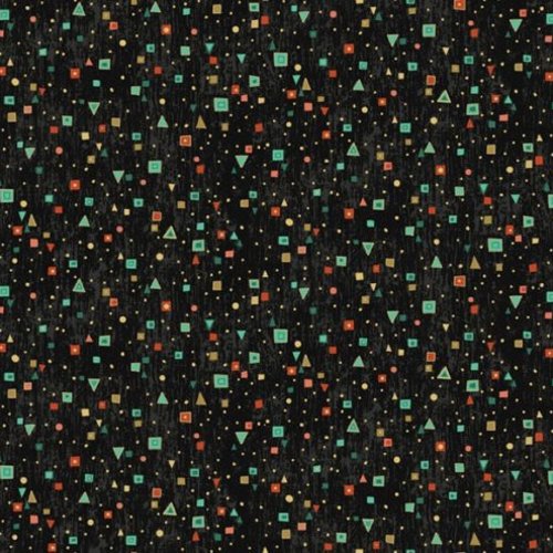 Tissu noël série rapsodie de makower fond noir petite géométrie multicolors/or