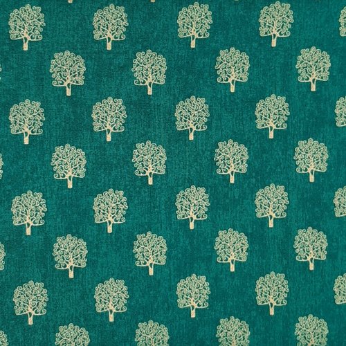 Tissu noël série rapsodie de makower fond vert arbres sertis d'or