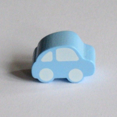 Perle en bois motif voiture bleu ciel pour attache tétine