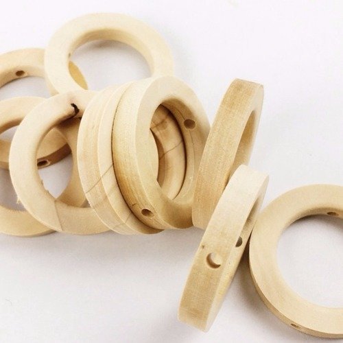 2 anneaux en bois naturel percés 30 mm
