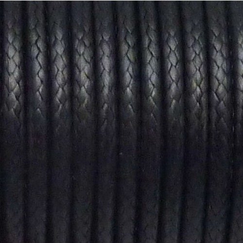 3 m cordon coton ciré enduit imitation cuir noir 2 mm