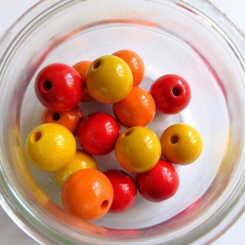 10 perles en bois orange jaune rouge pour attache tétine 15 mm norme ce