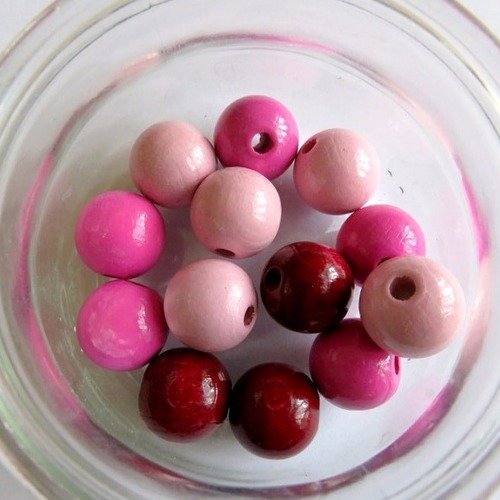 10 perles en bois rose/rouge cerise pour attache tétine 15 mm norme ce