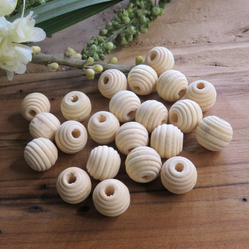 10 perles ruche en bois brut 12 mm 100% naturelle striées