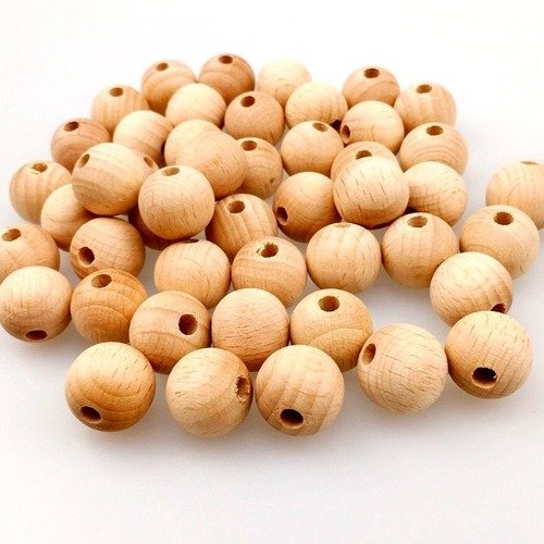 10 perles en bois de hêtre brut 12 mm 100% naturelle