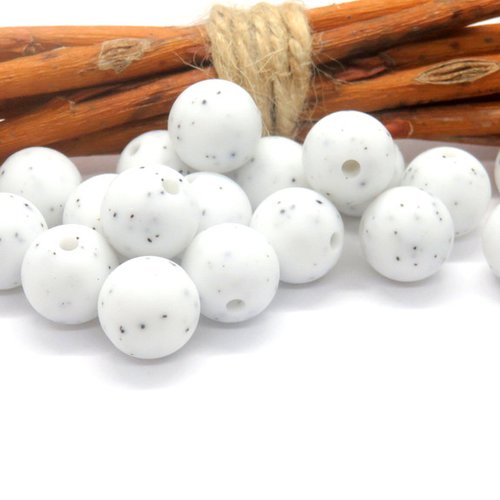 10 perles poussières d'étoiles blanche et grise en silicone alimentaire  12 mm
