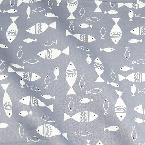 Tissu en coton poisson sur fond gris 50 x 160 cm