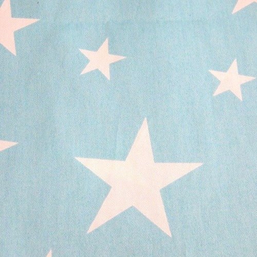 Tissu en coton étoiles blanche et turquoise 50 x 160 cm