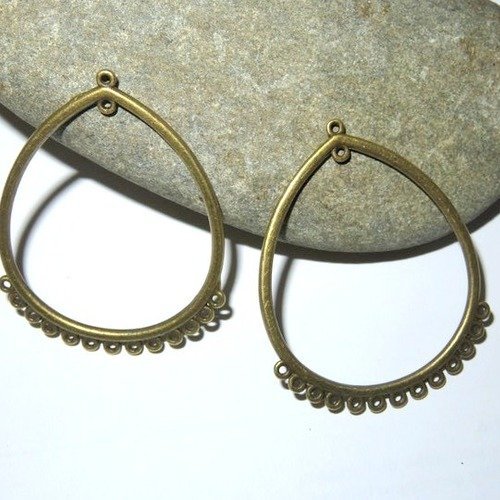 2 boucles d'oreilles anneaux  connecteurs métal laiton bronze