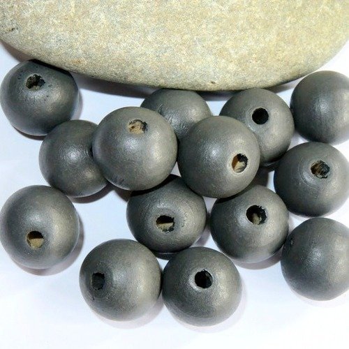 10 grosses perles en bois grise 24 mm