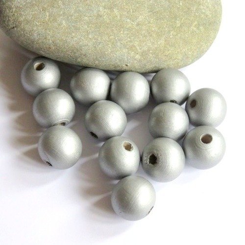 10 grosses perles en bois argentées  20 mm