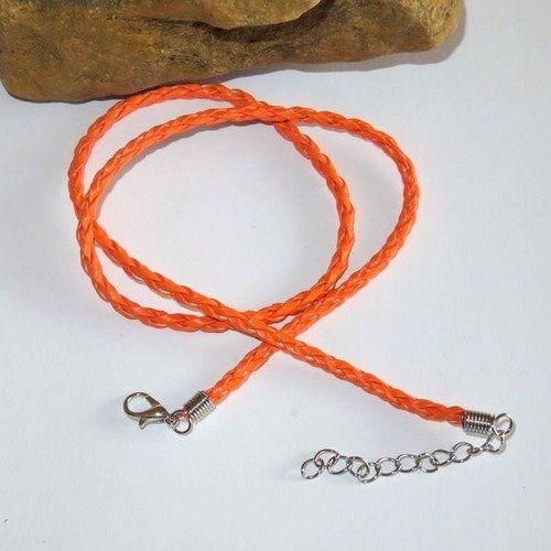 2 colliers tressés réglable orange imitation cuir 2 mm
