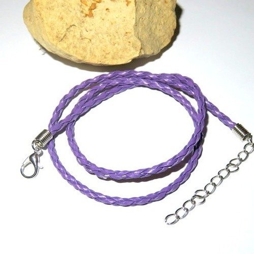 2 colliers tressés réglable violet imitation cuir 2 mm