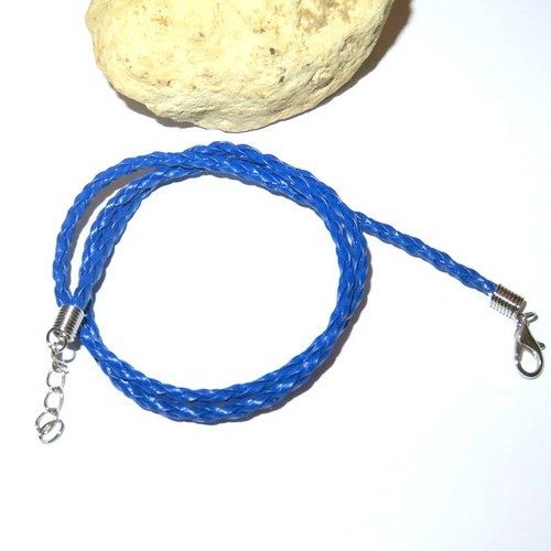 2 colliers tressés réglable bleu imitation cuir 2 mm
