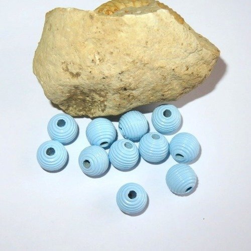 10 perles en bois striées bleu pour attache tétine 10 mm norme ce