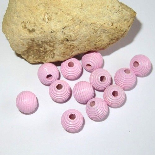 10 perles en bois striées rose pour attache tétine 10 mm norme ce