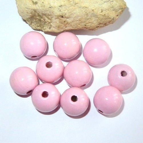 10 perles en bois rose pâle pour attache tétine 15 mm norme ce