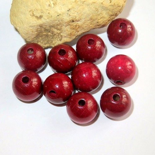 10 perles en bois rouge cerise pour attache tétine 15 mm norme ce