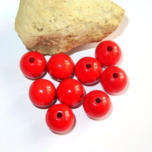 10 perles en bois rouge pour attache tétine 15 mm norme ce