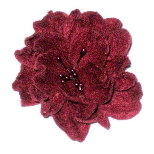 Broche fleur en tissu rigide bordeaux 9 cm
