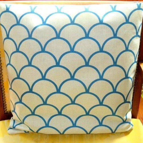 Housse de coussin style scandinave coton/lin bleu 43 x 43 cm
