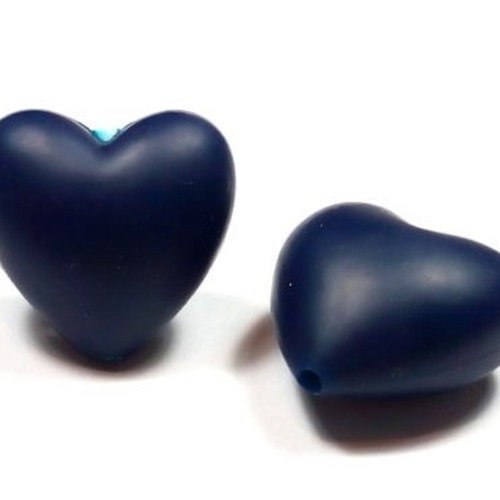 Perle silicone cœur bleue foncé 20 x 20 x 12 mm