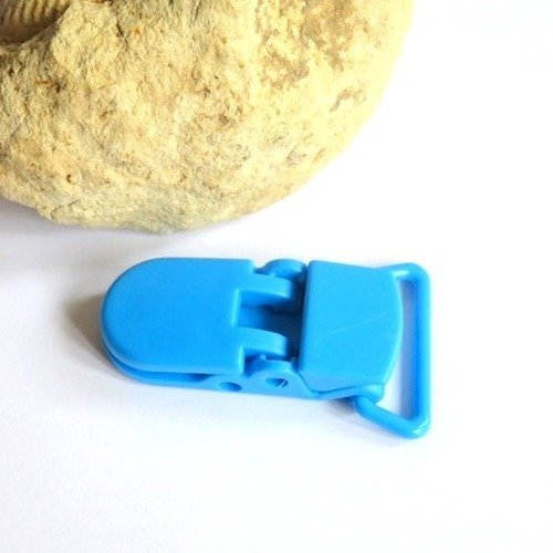 Pince clip/bretelle attache tétine en plastique bleu 43 x 10 mm