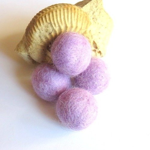 2 boules en laine feutrée violet non percée 20 mm