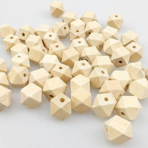 5 perles en bois naturel hexagonale 16 mm