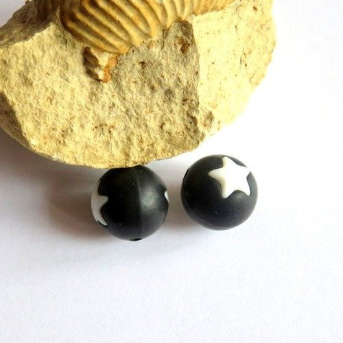 Perle ronde étoile en silicone noire/blanche 15 mm