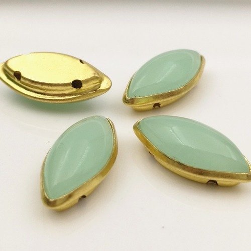 5 perles navette acrylique verte et doré 7 x 15 mm