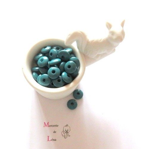 50 perles en bois plates forme lentilles turquoise foncé 10 mm pour attache tétine 14b 