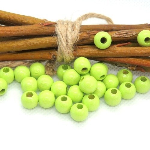 50 perles en bois vert anis pour attache tétine 8 mm bp2