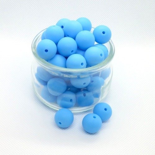 5 perles en silicone bleue 15 mm création hochet, attache tétine... 