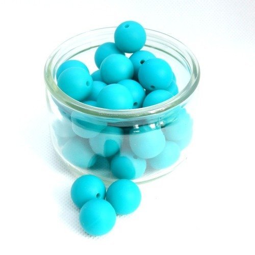 5 perles en silicone turquoise 15 mm création hochet, attache tétine...