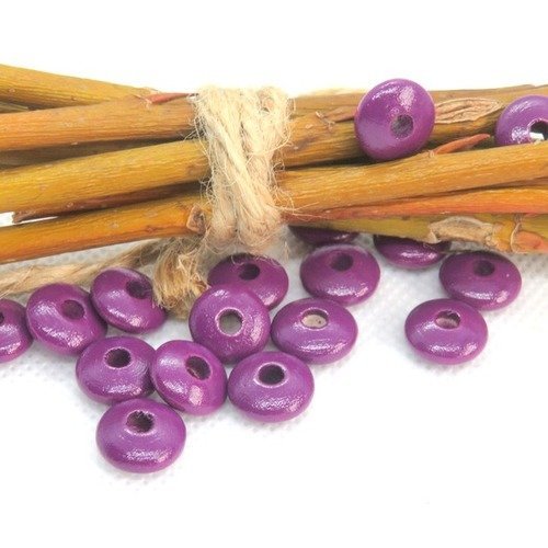 50 perles en bois plates forme lentilles prune pour attache tétine 10 mm norme ce 18b