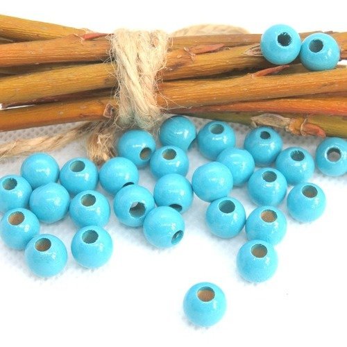 50 perles en bois turquoise pour attache tétine 8 mm norme ce bp4