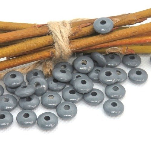 50 perles en bois plates forme lentilles grise pour attache tétine 10 mm n°16b