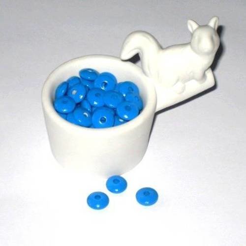 50 perles en bois plates forme lentilles bleu azur pour attache tétine 10 mm 8b