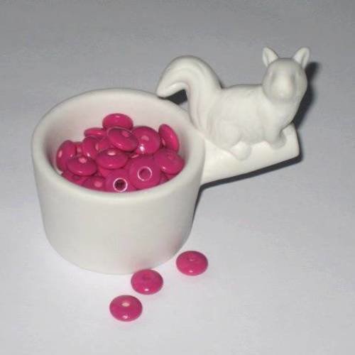 50 perles en bois plates forme lentilles rose fuchsia pour attache tétine 10 mm n°2b