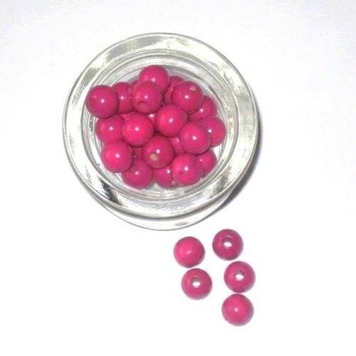 50 perles en bois rose fuchsia pour attache tétine 10 mm n°2