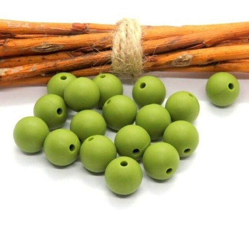 10 perles en silicone alimentaire vert olive 12 mm 
