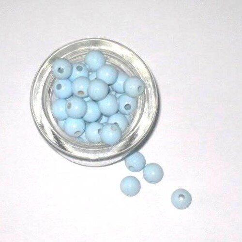 50 perles en bois bleu ciel pour attache tétine 8 mm bp3