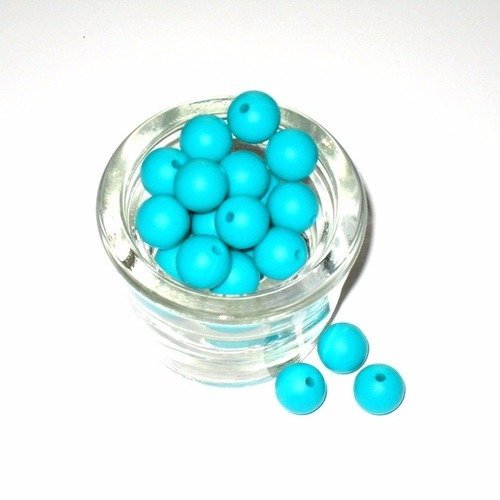 10 perles en silicone turquoise foncé 12 mm n°18