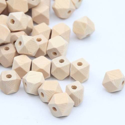 Perles en bois naturel hexagonale 10 mm