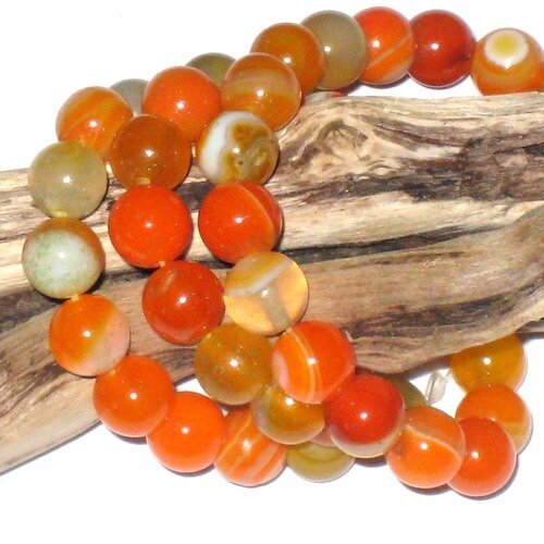 45 perles en verre dans les tons orange jaune 8 mm