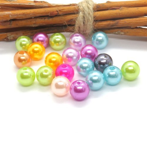 20 perles acrylique effet nacré multicolore 10 mm