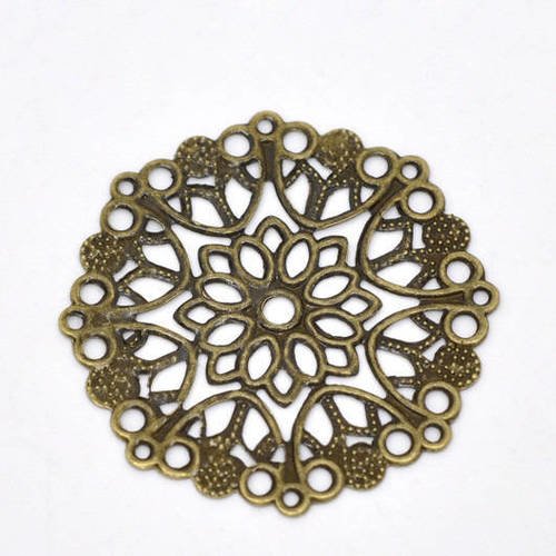 10 estampes métal bronze connecteurs motif ciselé  arabesque 35 mm